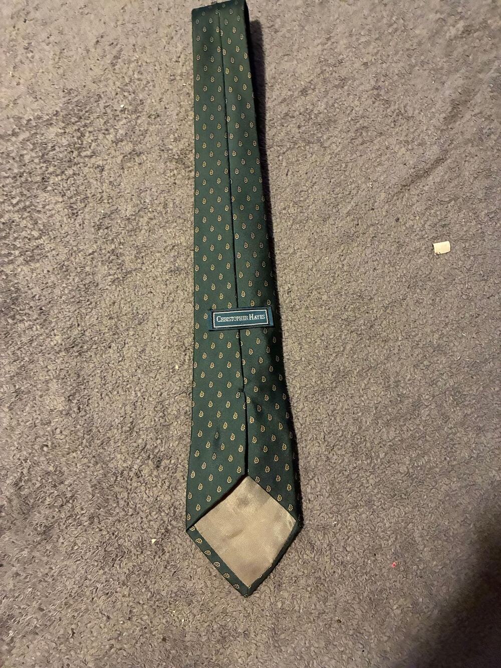 Christopher Hayes Tie Mens Standard Green Paisley Necktie Silk Classic Formal